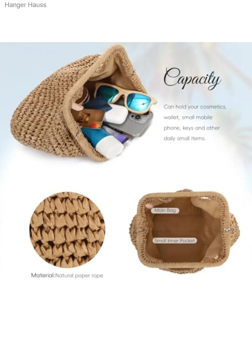 Woven Straw Dumpling Clutch Purse Handbag with Chain Strap Summer Beach Bag